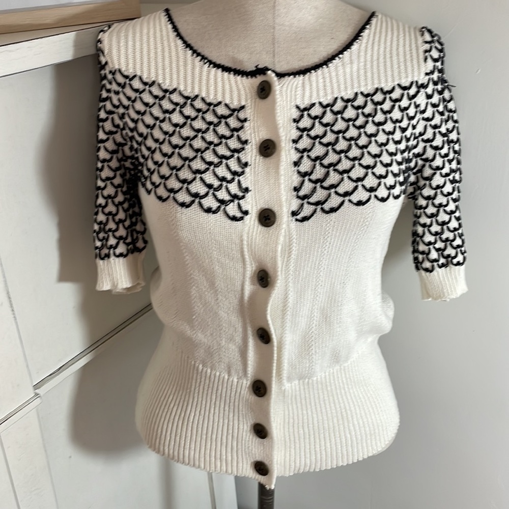 Women's Black and White Button-Up Sweater